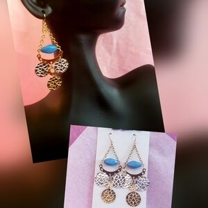 Elegant Gold/Silver and Blue Dangle Earrings